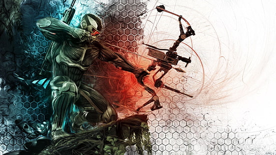karakter memegang wallpaper senyawa hitam busur digital, Crysis, Crysis 3, video game, Wallpaper HD HD wallpaper