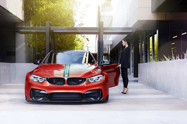 red BMW M4, tuning, bmw, girl, Vorsteiner, GTRS4, HD wallpaper