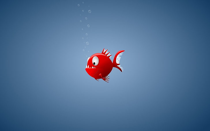 red fish illustration, minimalism, fish, piranha, HD wallpaper