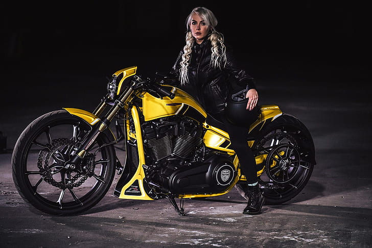 Motocykle, dziewczyny i motocykle, motocykle na zamówienie, Harley-Davidson, Thunderbike Customs, Woman, Tapety HD