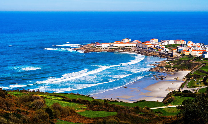 sea, the city, home, Bay, Spain, Cape, Galicia, HD wallpaper