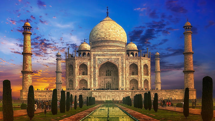 замък, Тадж Махал, Агра, Индия, историческо място, забележителност, Азия, туристическа атракция, небе, чудеса на света, мавзолей, паметник, туризъм, обект на световното наследство на ЮНЕСКО, HD тапет