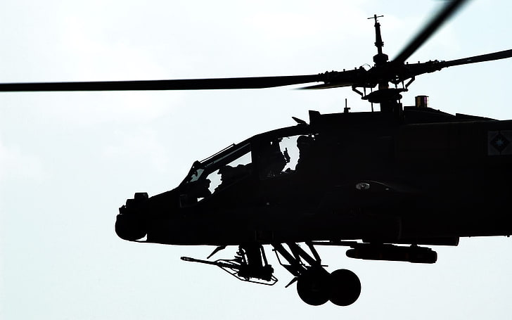 grafika czarnego helikoptera, AH-64 Apache, helikoptery szturmowe, helikopter, wojsko, sylwetka, Tapety HD