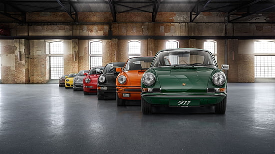 seven assorted-color cars, Porsche 911, Porsche, HD wallpaper HD wallpaper