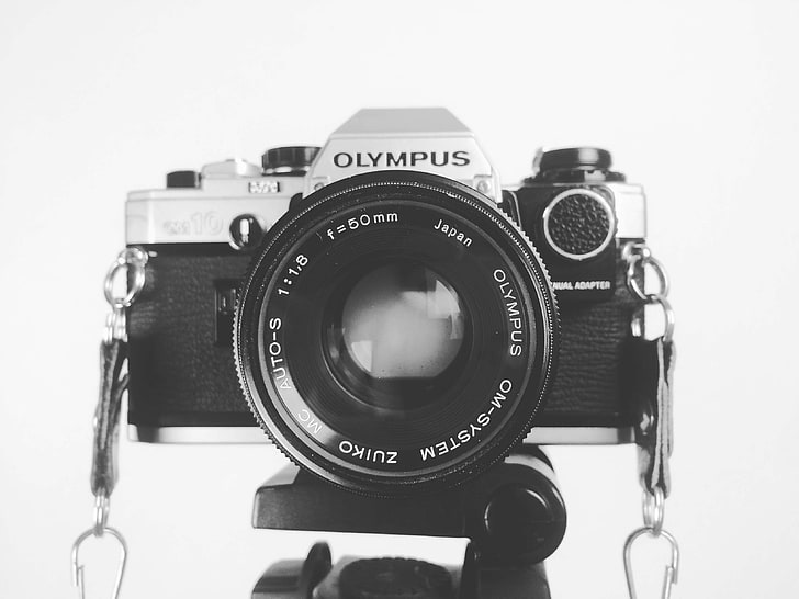 black and white, camera, lens, olympus, photo, photography, picture, vintage, HD wallpaper
