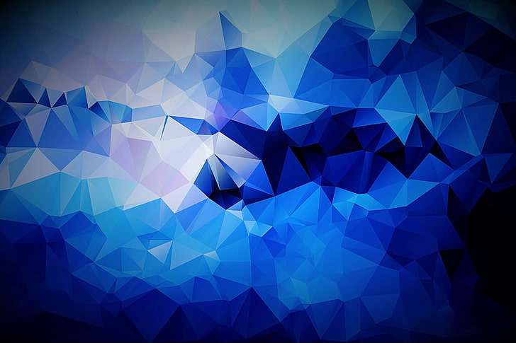 blaue symmetrische digitale Tapete, blau, abstrakt, dunkel, schwarz, Polygonkunst, Cyan, HD-Hintergrundbild