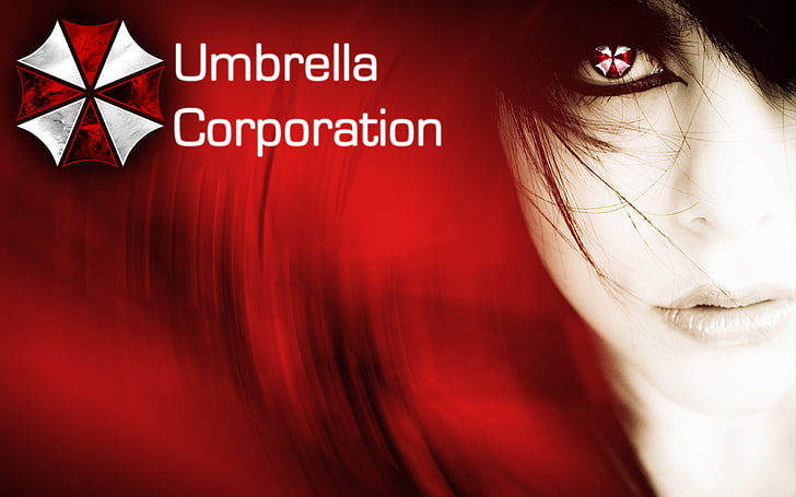 우산 공사, 주민 이블, 얼굴, 빨간색 배경, 여자, HD 배경 화면