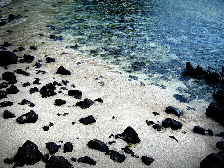 praia, pedras, água, areia, mar, natureza, HD papel de parede