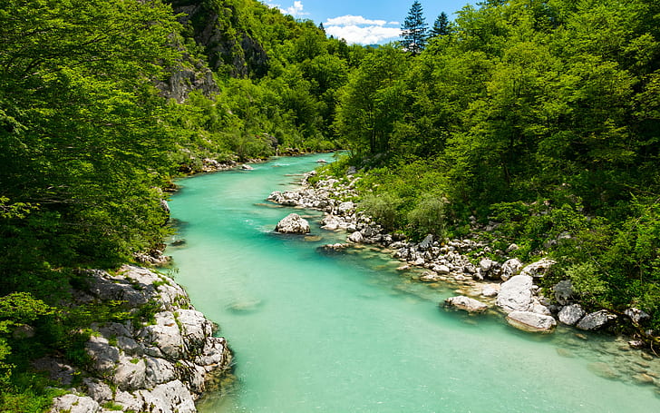 Река Соча в Словении В окрестностях Кобарида Летом Утро Картинка Обои Hd 2560 × 1600, HD обои