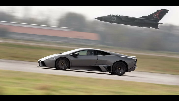 coche, caza a reacción, desenfoque de movimiento, Lamborghini Reventon, Panavia Tornado, Fondo de pantalla HD