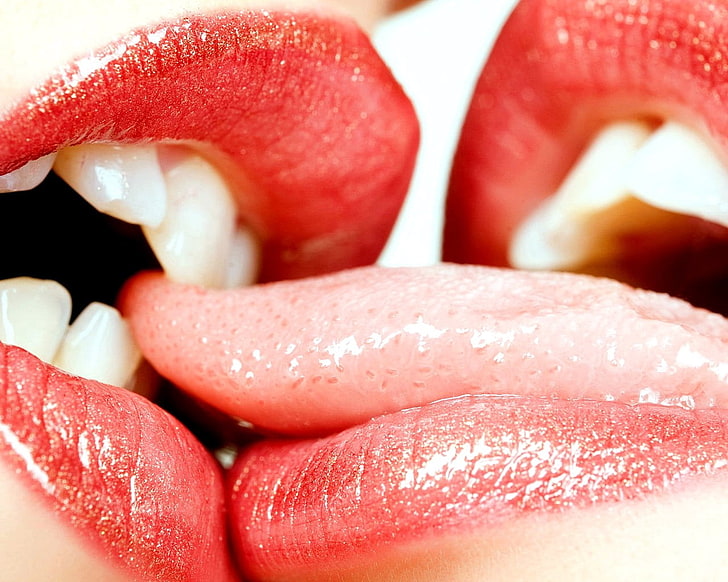 lidah manusia, ciuman, bibir, lidah, menggigit, bermain, Wallpaper HD