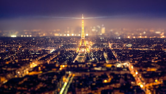 Torre Eiffel, Torre Eiffel, París, Torre Eiffel, París, noche, cambio de inclinación, Fondo de pantalla HD HD wallpaper