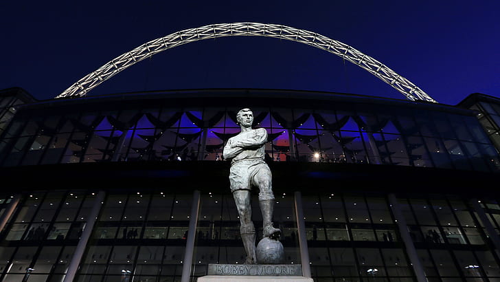 football, London, monument, statue, Bobby Moore, Wembley stadium, HD wallpaper