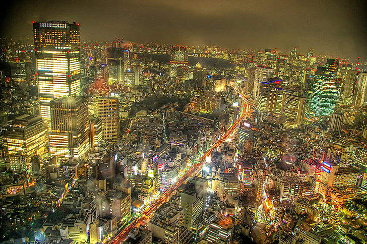 เมือง, ทัศนียภาพ, ทิวทัศน์ของเมือง, การจราจร, โตเกียว, แสงไฟของเมือง, วอลล์เปเปอร์ HD