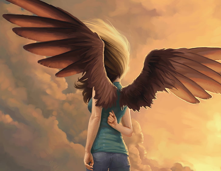 angel painting, angel, wings, HD wallpaper