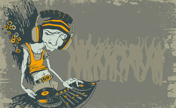 DJ Caricature, man playing DJ controller wallpaper, Music, Caricature, HD wallpaper