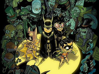 Batman, Li'l Batman, Batgirl, Catwoman, Harley Quinn, Joker, Mr. Freeze (DC Comics), Penguin (DC Comics), Poison Ivy, Riddler, Robin (DC Comics), Two-Face, HD wallpaper HD wallpaper