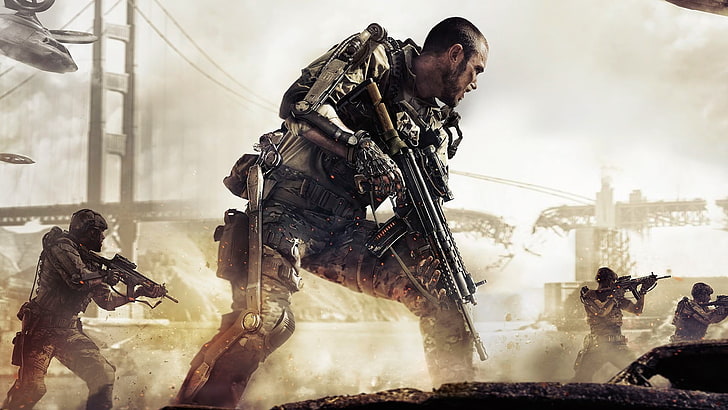 Cyfrowa tapeta gier wideo FPS, most, żołnierze, egzoszkielet, wojsko, Activision, sprzęt, gry Sledgehammer, Call of Duty: Advanced Warfare, Tapety HD