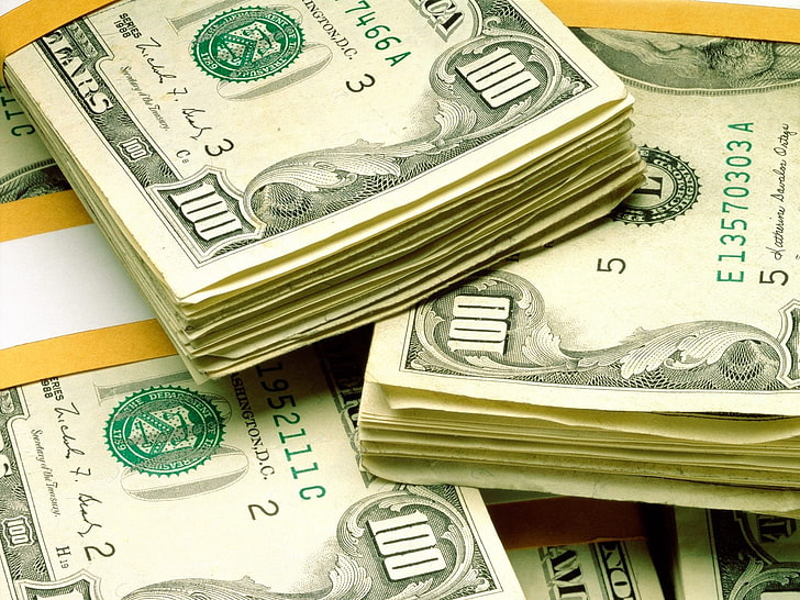 100 lot dolar AS, uang kertas, uang kertas, dolar, tumpukan, Wallpaper HD