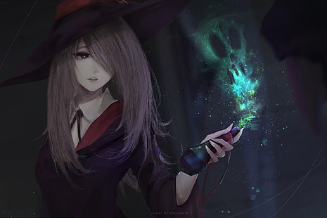 witch girl illustration, Aoi Ogata, women, brunette, magic, artwork, digital art, Sucy Manbavaran, Little Witch Academia, HD wallpaper HD wallpaper