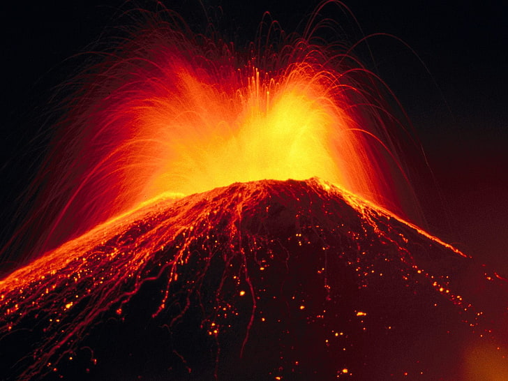 Erupción del volcán, captura de pantalla de la erupción del volcán, Naturaleza, Paisaje, erupción del volcán, Fondo de pantalla HD