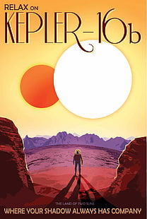 Kepler-16b, kosmos, styl materialny, NASA, science fiction, JPL (Jet Propulsion Laboratory), plakaty podróżnicze, planeta, Tapety HD HD wallpaper