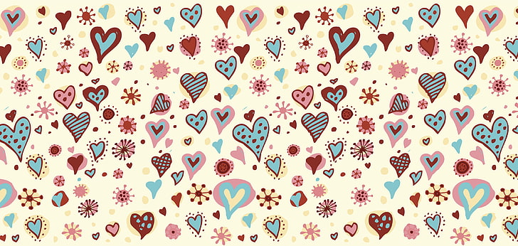 разноцветные сердечки цифровые обои, сердце, фон, узор, поверхность, HD обои