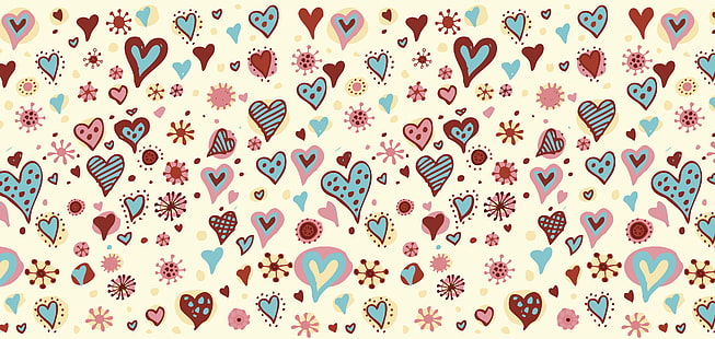 mångfärgade hjärtan digital tapet, hjärta, bakgrund, mönster, yta, HD tapet HD wallpaper