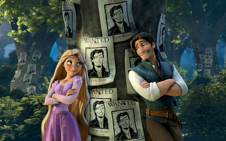Rapunzel ve Flynn Rider, orman, saç, Rapunzel, Princess, soyguncu, reklamlar, Karışık, Karmaşık hikaye, Flynn, film, arama, Aranıyor, HD masaüstü duvar kağıdı