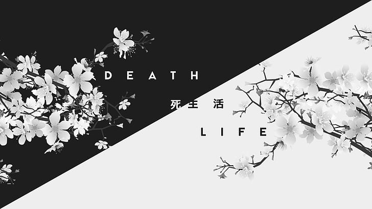 Тъмно, смърт, Япония, канджи, живот, бял, HD тапет