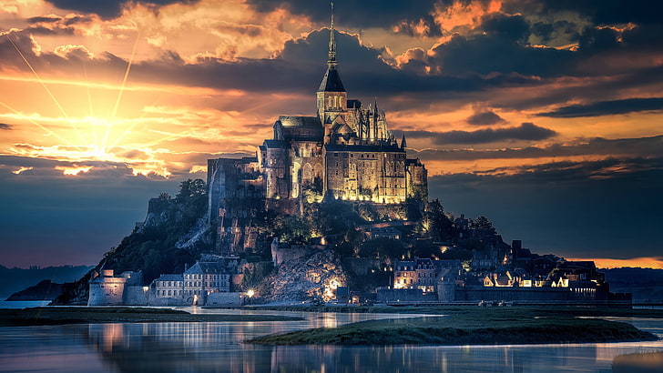 Castelo da Ilha de Mont-Saint-Michel 5K, Castelo, Ilha, Mont-Saint-Michel, HD papel de parede