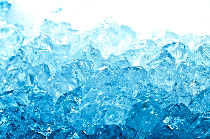 氷のクラッシュ、氷、水、マクロ、青、キューブ、 HDデスクトップの壁紙