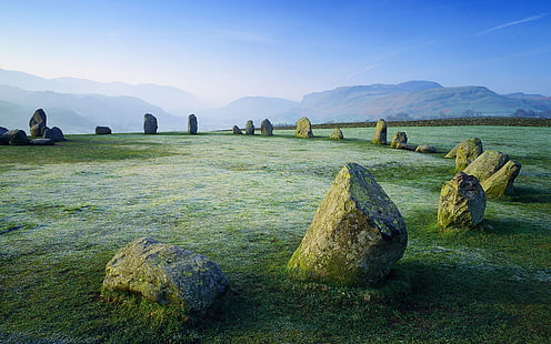 пейзаж, камъни, каменен кръг, планини, мъх, Castlerigg Stone Circle, HD тапет HD wallpaper