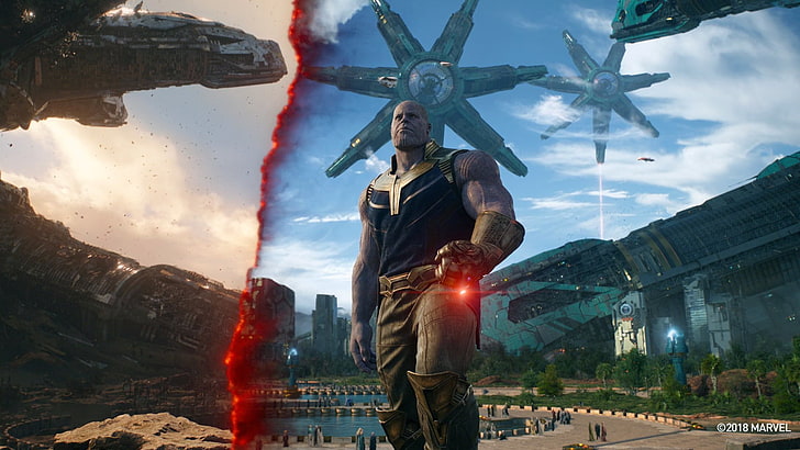Thanos from Marvel Infinity War movie still screenshot, Thanos, Marvel Cinematic Universe, The Avengers, Avengers Infinity War, Infinity Gauntlet, HD wallpaper