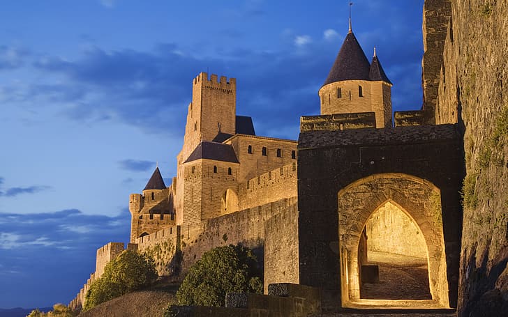 kota, Prancis, benteng, abad pertengahan, Porte d'aude, UNESCO, The Quote, Situs Warisan Dunia UNESCO, Carcassonne, Languedoc, Wallpaper HD