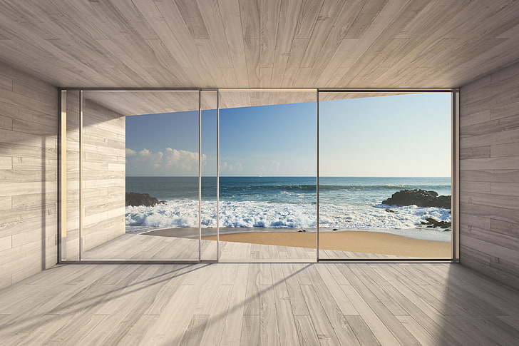 clear glass window, sea, glass, light, wall, HD wallpaper