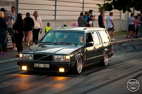 Volvo, volvo 740, Gustaf H, รถสวีเดน, สวีเดน, สเตชั่นแวกอน, รถยนต์, ตัวเลข, รถยนต์สีดำ, วอลล์เปเปอร์ HD HD wallpaper