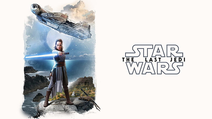 Star Wars: The Last Jedi, Rey (from Star Wars), Millennium Falcon, lightsaber, HD wallpaper