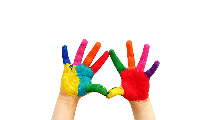 разноцветные краски для рук, руки, разноцветные, HD обои