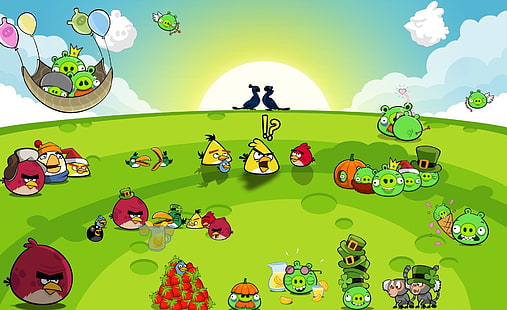 Angry Birds Party, Angry Birds картинки, Игри, Angry Birds, Илюстрация, Angry, Party, Birds, видеоигри, карикатура, ядосани птици rio, HD тапет HD wallpaper
