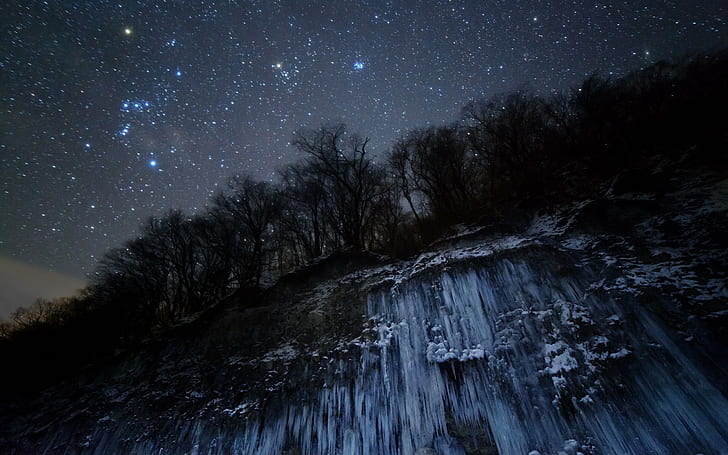 Stars Rock Wall Ice Icicles HD, nature, stars, rock, ice, wall, icicles, HD wallpaper