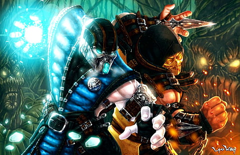 Обои Mortal Kombat Sub-Zero и Scorpion, Mortal Kombat, Sub-Zero, Скорпион (персонаж), HD обои HD wallpaper