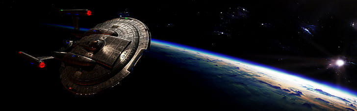 star trek uss enterprise spaceship space multiple display, HD wallpaper