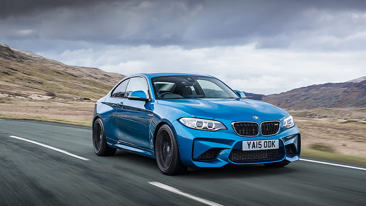 BMW M2クーペF87青車の速度、青BMWクーペ、BMW、M2、クーペ、F87、青、車、速度、 HDデスクトップの壁紙
