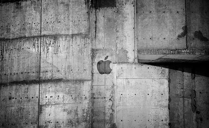 アップルロゴコンクリート壁、アップルロゴ、コンピューター、Mac、アップル、壁、ロゴ、コンクリート、 HDデスクトップの壁紙