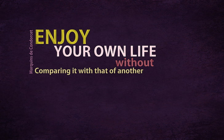 enjoy your own life without text on black background, minimalism, motivational, purple background, simple background, text, typography, HD wallpaper
