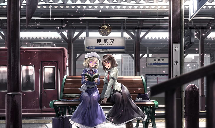 Anime, Touhou, Maribel Han, Renko Usami, Train Station, HD wallpaper
