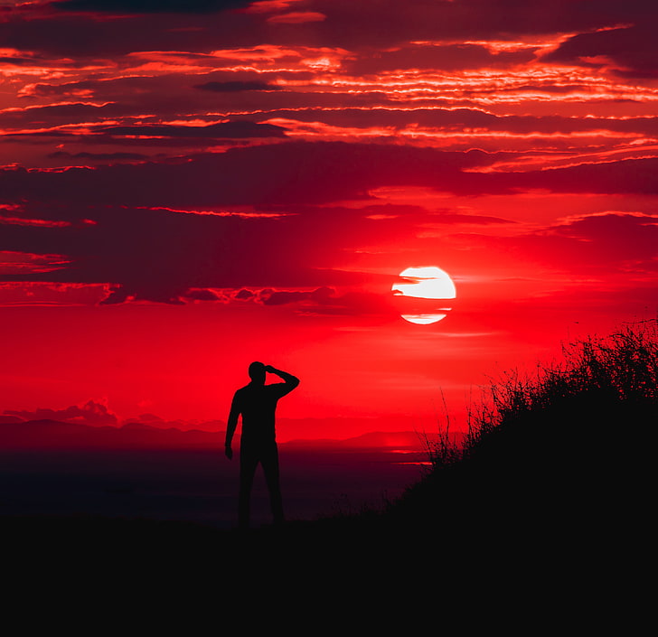 Silhouette der Menschen, Mann, Silhouette, Sonnenuntergang, Himmel, HD-Hintergrundbild