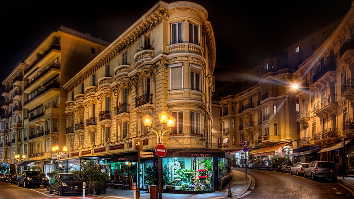 Фасад магазина на угловой улице, Монако, HD обои