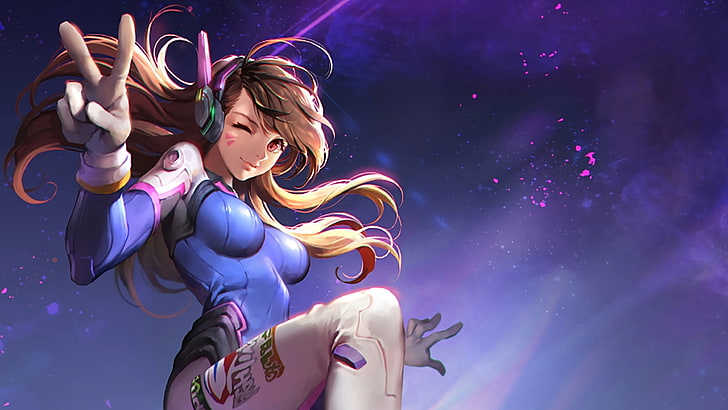 brown haired female game character digital wallpaper, Overwatch, video games, D.Va (Overwatch), digital art, tight clothing, HD wallpaper